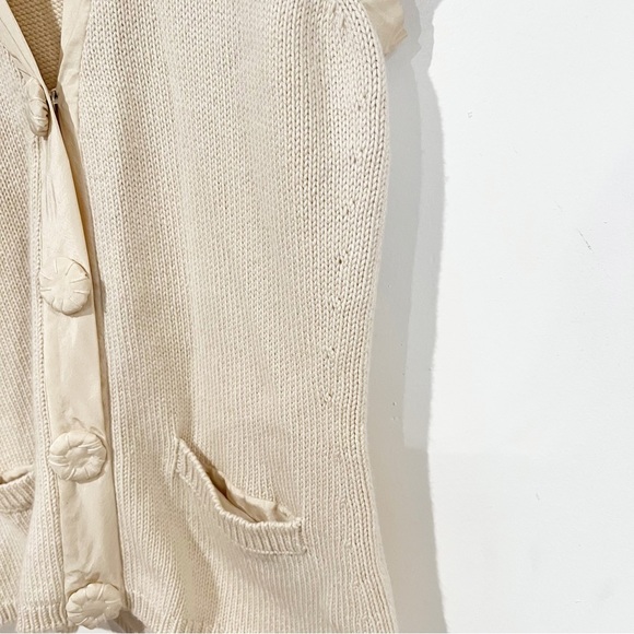 MOSCHINO Cashmere & Silk Blend Cream V-Neck Short Sleeve Ruffle Cardigan Small - Picture 4 of 11